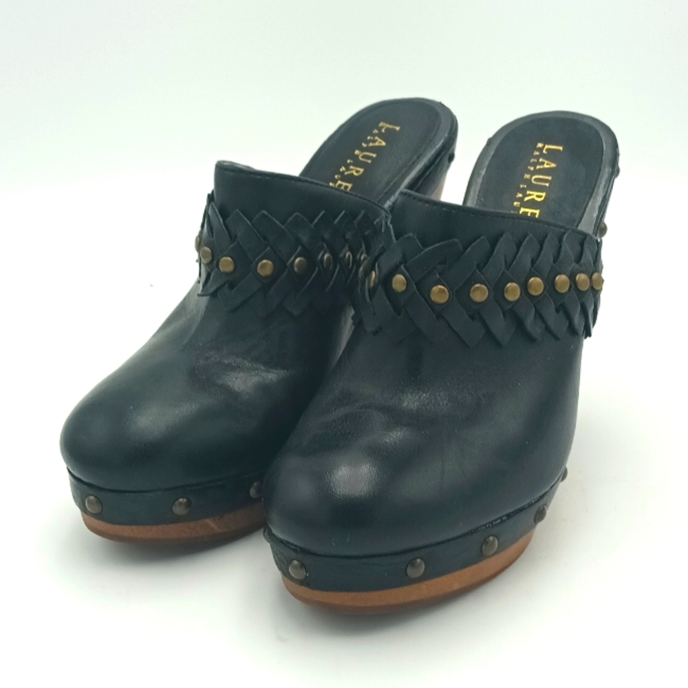 Ralph Lauren Women's High Heel Wood Clogs/Slides Black Size 6M